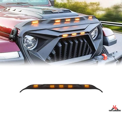 4X4WAVERS Front Hood Protector with Amber LED Lights - Stone Bug Shield - Jeep Wrangler JL/LJU/4XE/Gladiator-JT 2018+
