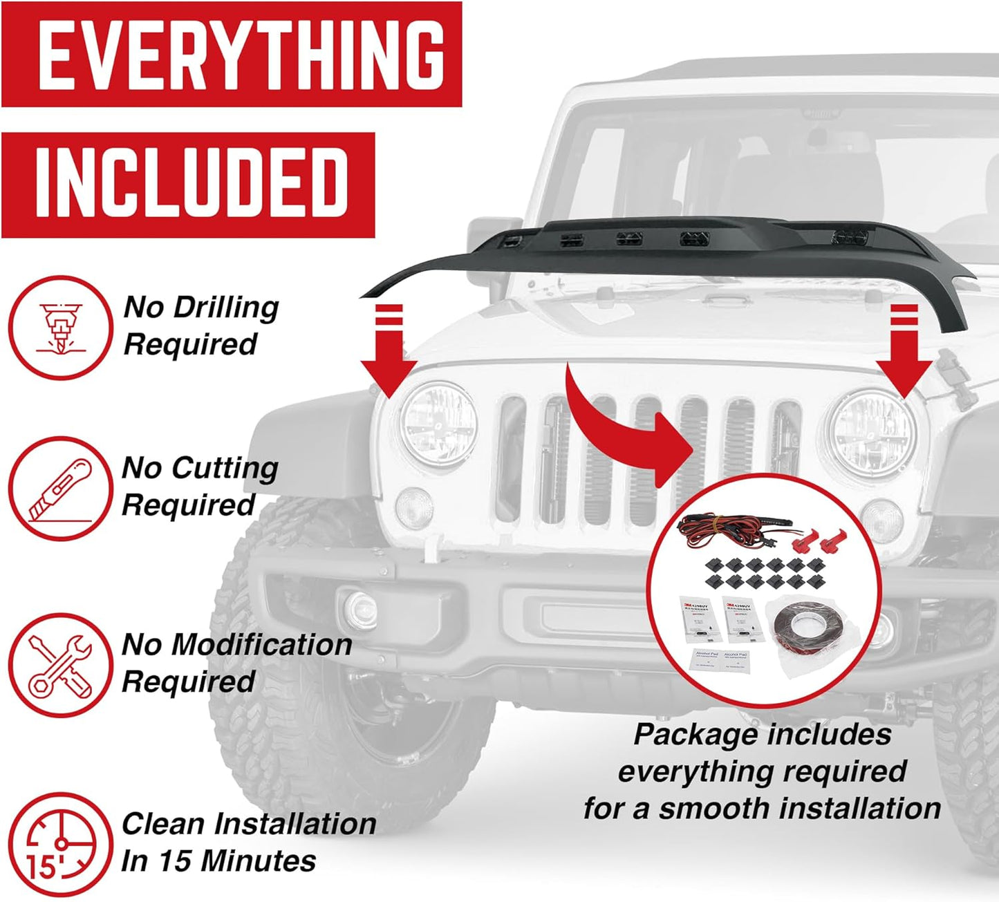 4X4WAVERS Front Hood Protector with Amber LED Lights - Stone Bug Shield - Jeep Wrangler JL/LJU/4XE/Gladiator-JT 2018+