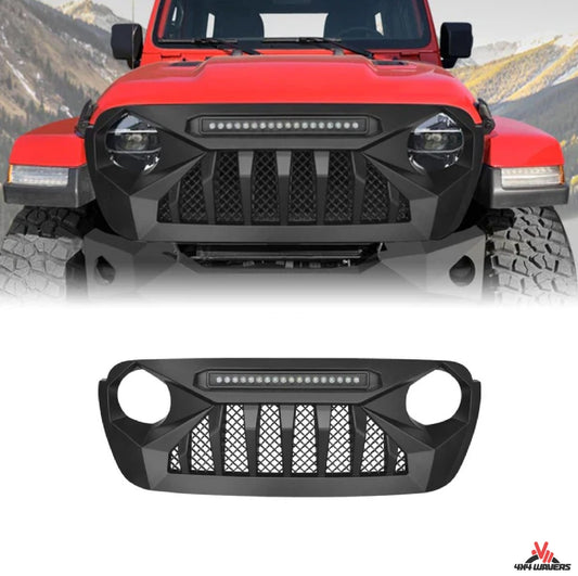 4X4WAVERS Demon Shark Style Grille with LED Bar Light - Jeep Wrangler JL/JLU/4XE/Gladiator-JT 2018+
