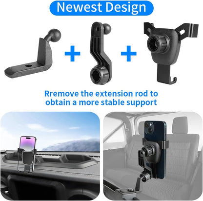 4X4 WAVERS Jeep Wrangler 4XE 2020+ dash mobile phone holder and storage, multifunctional accessory mounted on dashboard.
