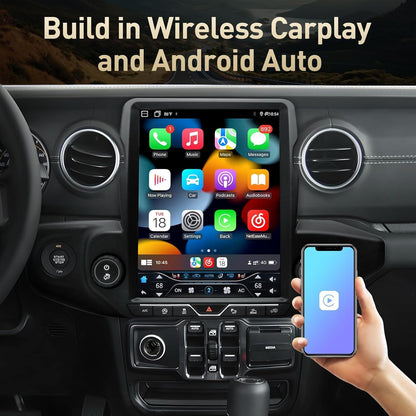 4X4WAVERS 12.1" Touch Vertical Screen with Wireless Carplay + Carlink - Jeep Wrangler JL/JLU/Gladiator-JT 2018-2023