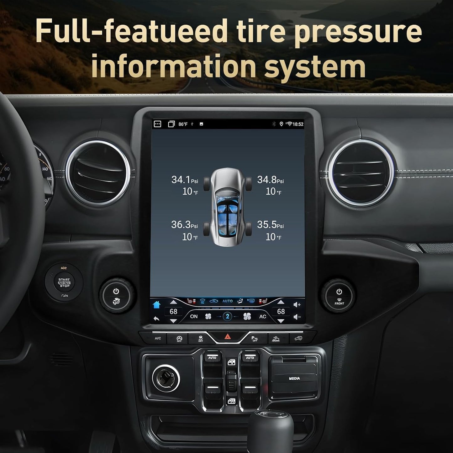 4X4WAVERS 12.1" Touch Vertical Screen with Wireless Carplay + Carlink - Jeep Wrangler JL/JLU/Gladiator-JT 2018-2023