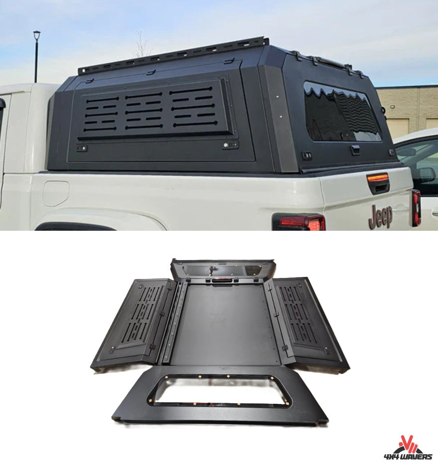 4X4WAVERS Canopy with Decorative Panels both sides and glass front/rear - manganese steel with Black Powder Coat- Jeep Gladiator JT 2019+