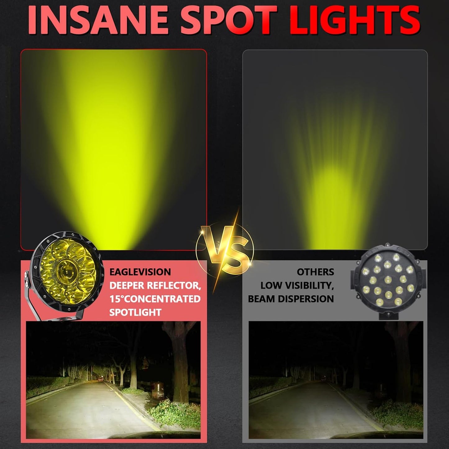 4X4WAVERS 5.5 Inch Round Offroad Lights LED Spot/Work/Driving/Fog Light (Yellow) (Pair)