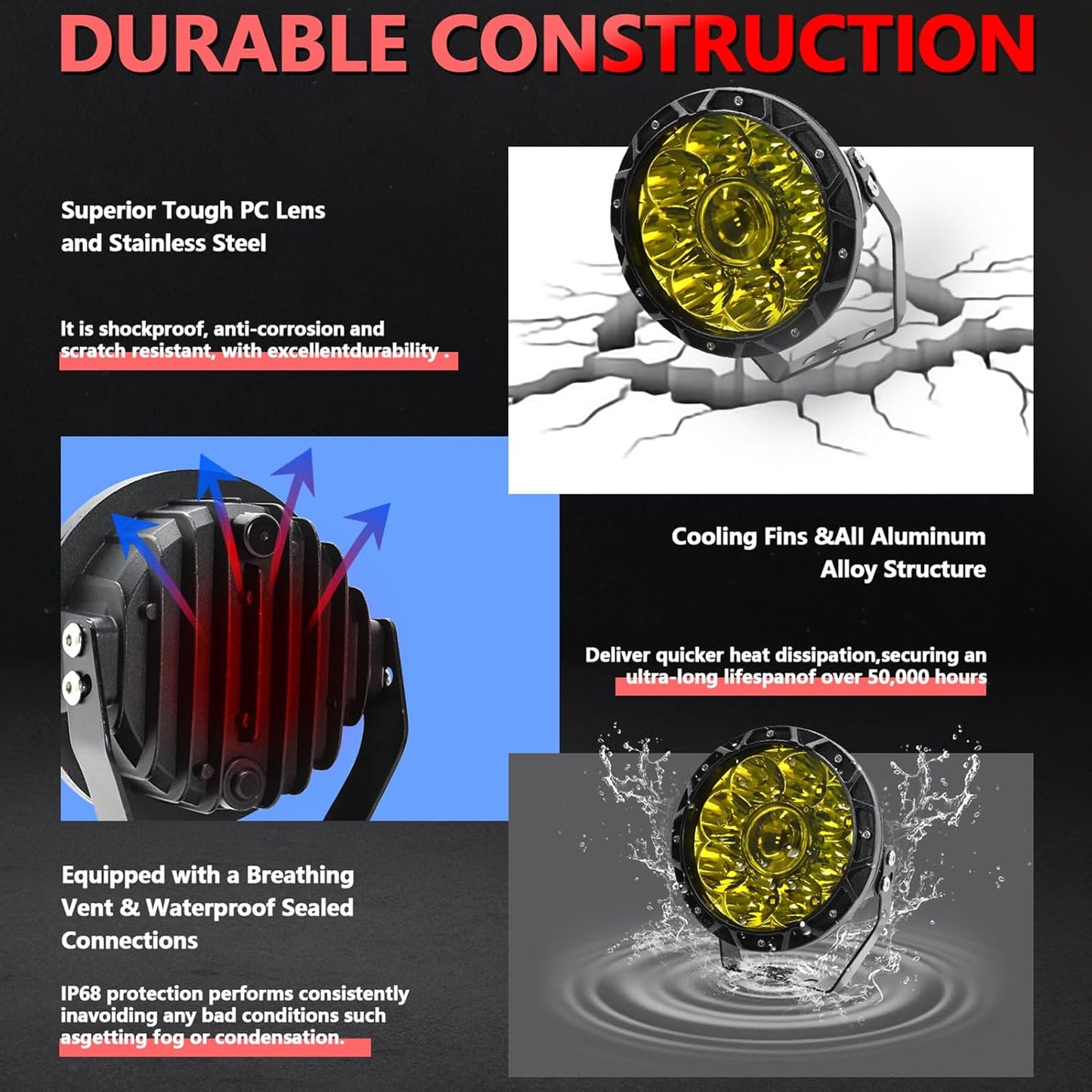 4X4WAVERS 5.5 Inch Round Offroad Lights LED Spot/Work/Driving/Fog Light (Yellow) (Pair)