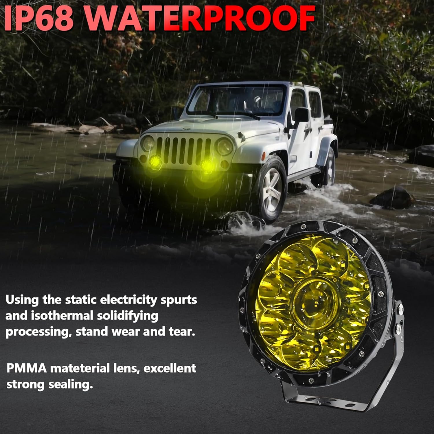 4X4WAVERS 7 Inch 60W Offroad Luxury Driving and Flood Light (Yellow) (Pair) - 4X4 WAVERS