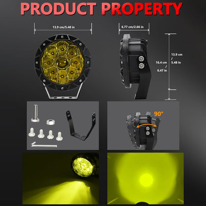 4X4WAVERS 5.5 Inch Round Offroad Lights LED Spot/Work/Driving/Fog Light (Yellow) (Pair)