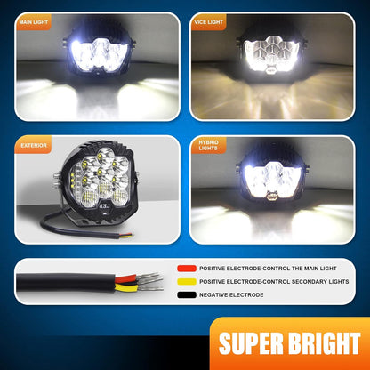 4X4WAVERS 5 inch Premium Off Road Driving White Beam and Amber DRL Spot/Flood Light Combo Beam (White) (1 Light Pod Only)