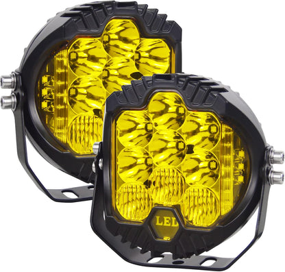 4X4WAVERS 5 inch Premium Off Road Driving White Beam and Amber DRL Spot/Flood Light Combo Beam (Yellow) (1 Light Pod only)