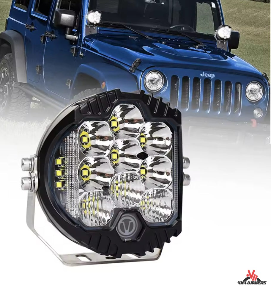 4X4WAVERS 5 inch Premium Off Road Driving White Beam and Amber DRL Spot/Flood Light Combo Beam (White) (1 Light Pod Only)