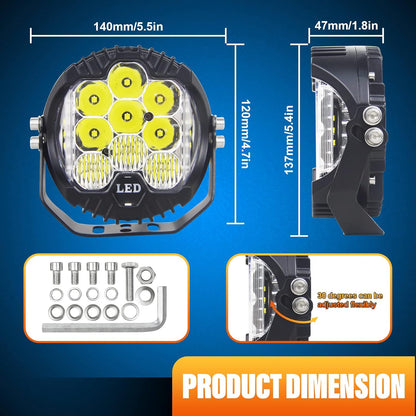 4X4WAVERS 5 inch Premium Off Road Driving White Beam and Amber DRL Spot/Flood Light Combo Beam (White) (1 Light Pod Only)