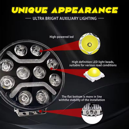 4X4WAVERS 7" Round LED Light 70W Work Light Led - White Light & Amber Lines (1 Light Pod only) - 4X4 WAVERS