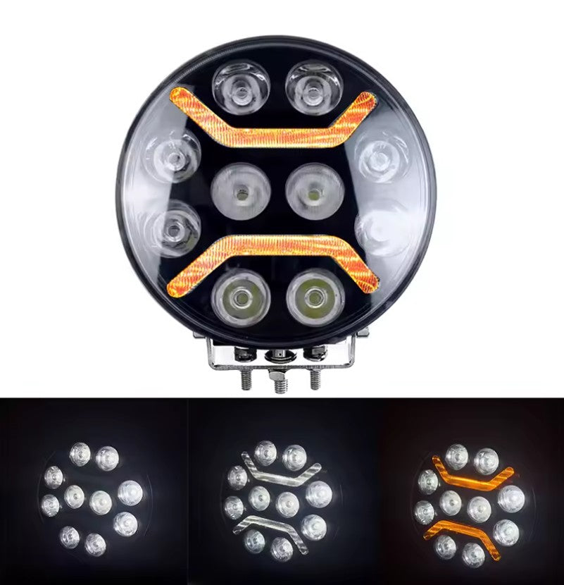 4X4WAVERS 7" Round LED Light 70W Work Light Led - White Light & Amber Lines (1 Light Pod only) - 4X4 WAVERS