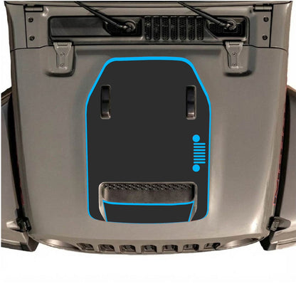 CarCode hood decal for Jeep Wrangler JL/JLU Rubicon 392 and JT Gladiator Mojave, style #57, black and gray graphic design.