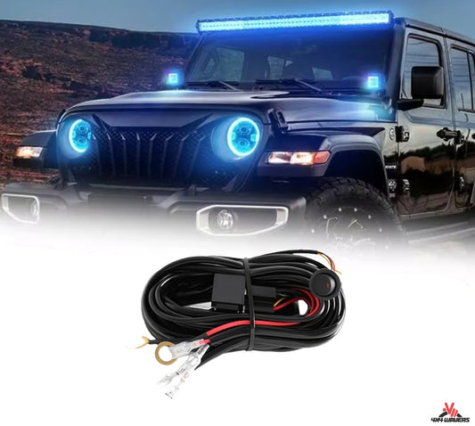 4X4Wavers Wiring Harness for LED Light Bar 2 Leads 12V 20AWG Switch Relay Wire Harness Kit for Offroad LED Pods Light Fog Lights