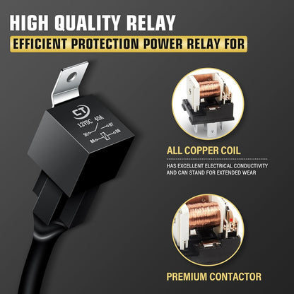 4X4Wavers 12V LED Light Bar Wiring Harness Cable Kit, DT Connector, Waterproof, 18AWG, DC 40A, ON/Off Switch, Relay Blade Fuse for LED Fog Work Lamps (2 Leads)