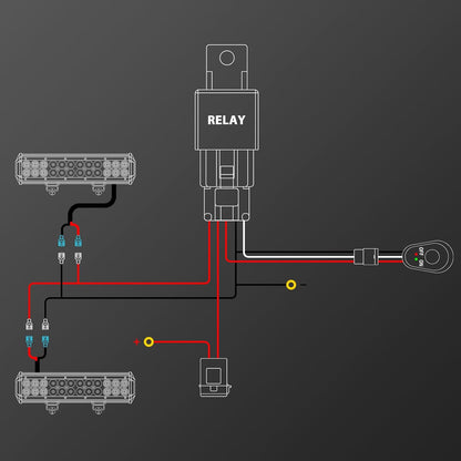 4X4Wavers 12V LED Light Bar Wiring Harness Cable Kit, DT Connector, Waterproof, 18AWG, DC 40A, ON/Off Switch, Relay Blade Fuse for LED Fog Work Lamps (2 Leads)