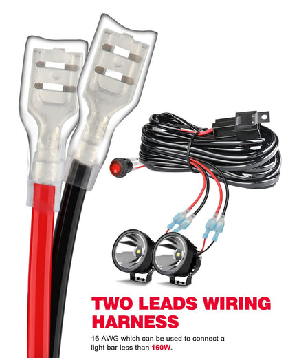 4X4Wavers LED Light Bar Wiring Harness Kit 16AWG 2 Leads 12V On Off Waterproof Switch Power Relay Blade Fuse for Off Road Lights LED Work Light