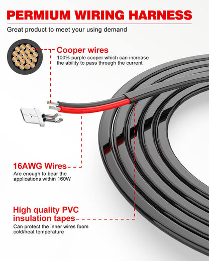 4X4Wavers LED Light Bar Wiring Harness Kit 16AWG 2 Leads 12V On Off Waterproof Switch Power Relay Blade Fuse for Off Road Lights LED Work Light
