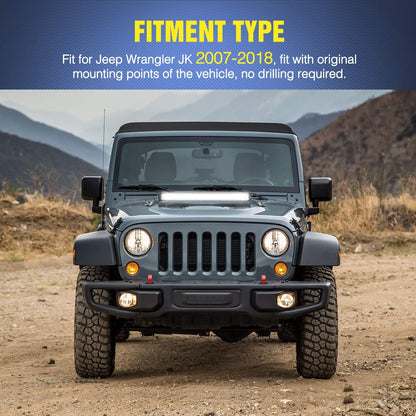 4X4WAVERS Hood Mount Bracket Kit for 20" - 22"  Straight Work Light Bar - Jeep Wrangler JK/JKU 2007-2018 - 4X4 WAVERS
