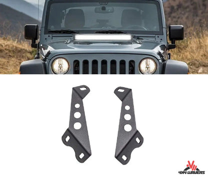 4X4WAVERS Hood Mount Bracket Kit for 20" - 22"  Straight Work Light Bar - Jeep Wrangler JK/JKU 2007-2018 - 4X4 WAVERS