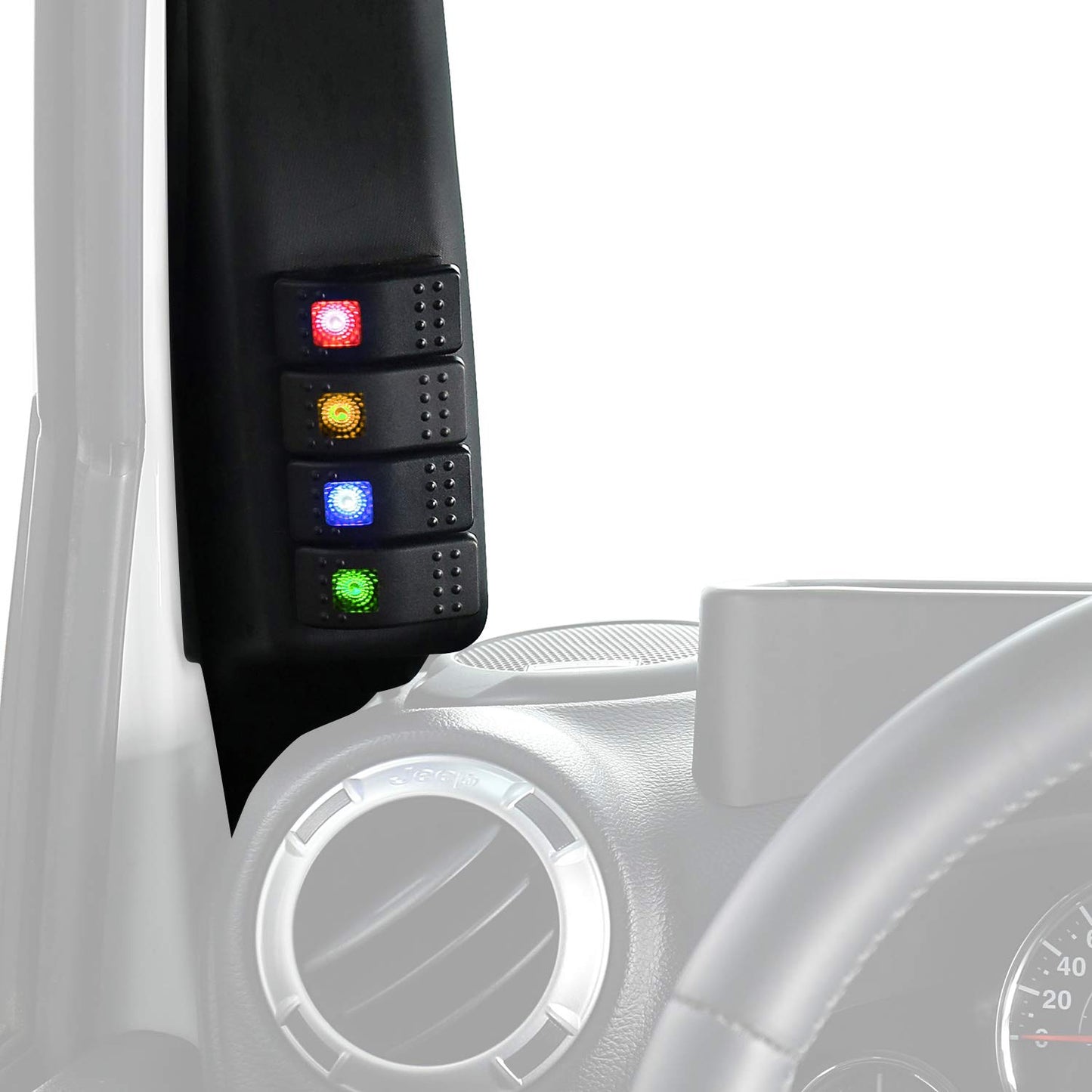 4X4WAVERS Light Switch Panel Driver Side A-Pillar Switch Pod w/ 4X Switches - Jeep Wrangler JK/JKU 2011-2018