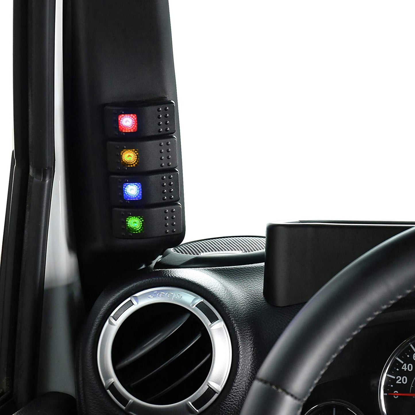 4X4WAVERS Light Switch Panel Driver Side A-Pillar Switch Pod w/ 4X Switches - Jeep Wrangler JK/JKU 2011-2018