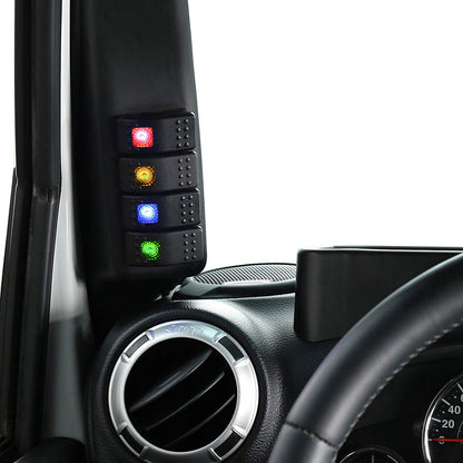 4X4WAVERS Light Switch Panel Driver Side A-Pillar Switch Pod w/ 4X Switches - Jeep Wrangler JK/JKU 2011-2018