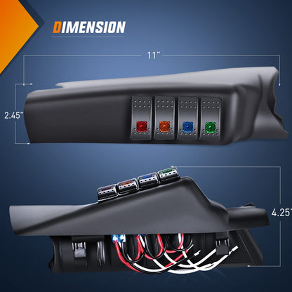 4X4WAVERS Light Switch Panel Driver Side A-Pillar Switch Pod w/ 4X Switches - Jeep Wrangler JK/JKU 2011-2018