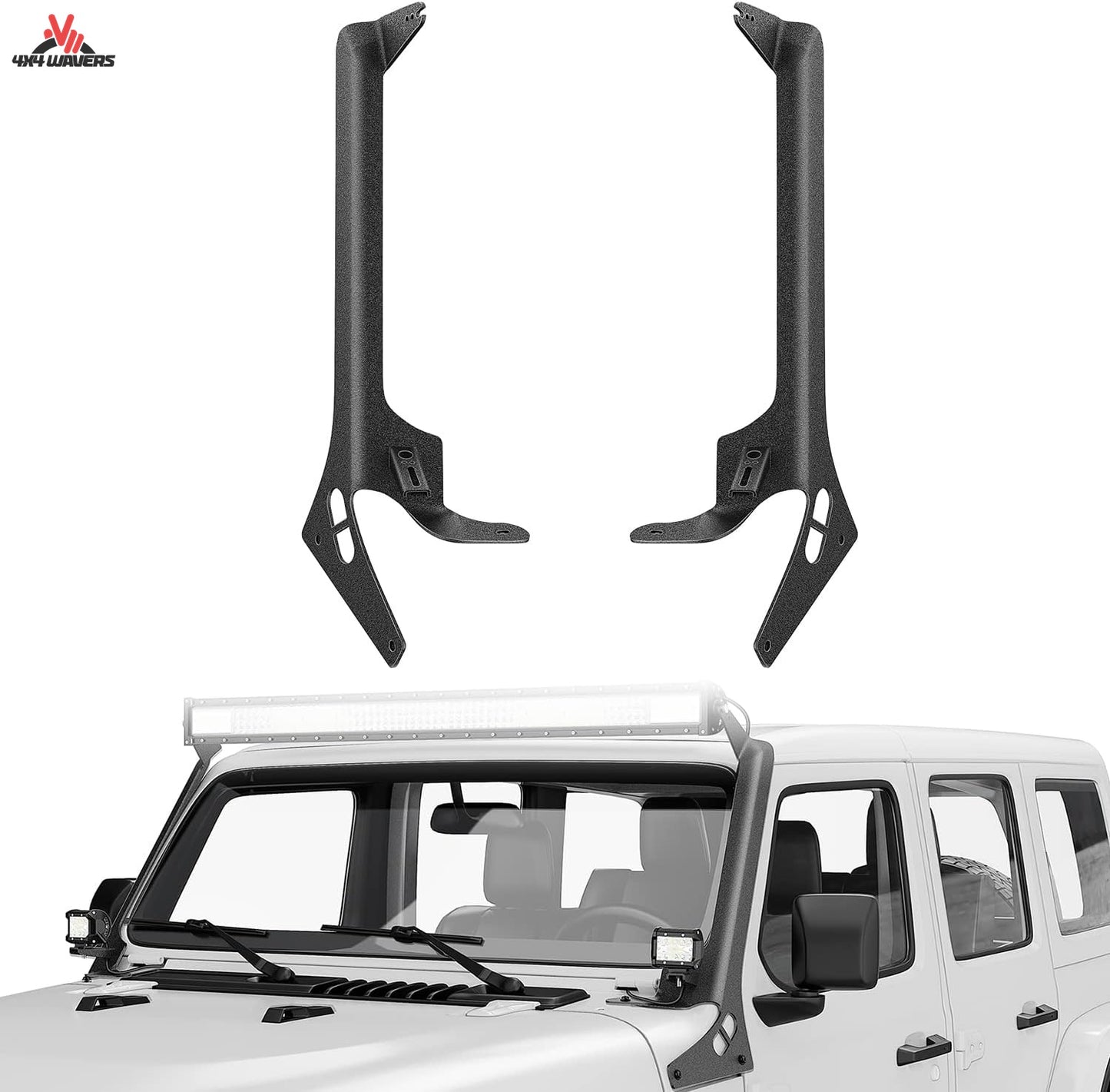 4X4WAVERS 52" Light Bar Windshield Mounting Brackets (with A pillar) - Jeep Wrangler JL/JLU/Gladiator-JT 2018+