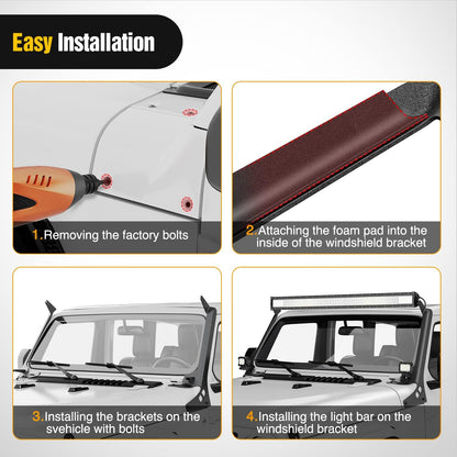4X4WAVERS 52" Light Bar Windshield Mounting Brackets (with A pillar) - Jeep Wrangler JL/JLU/Gladiator-JT 2018+