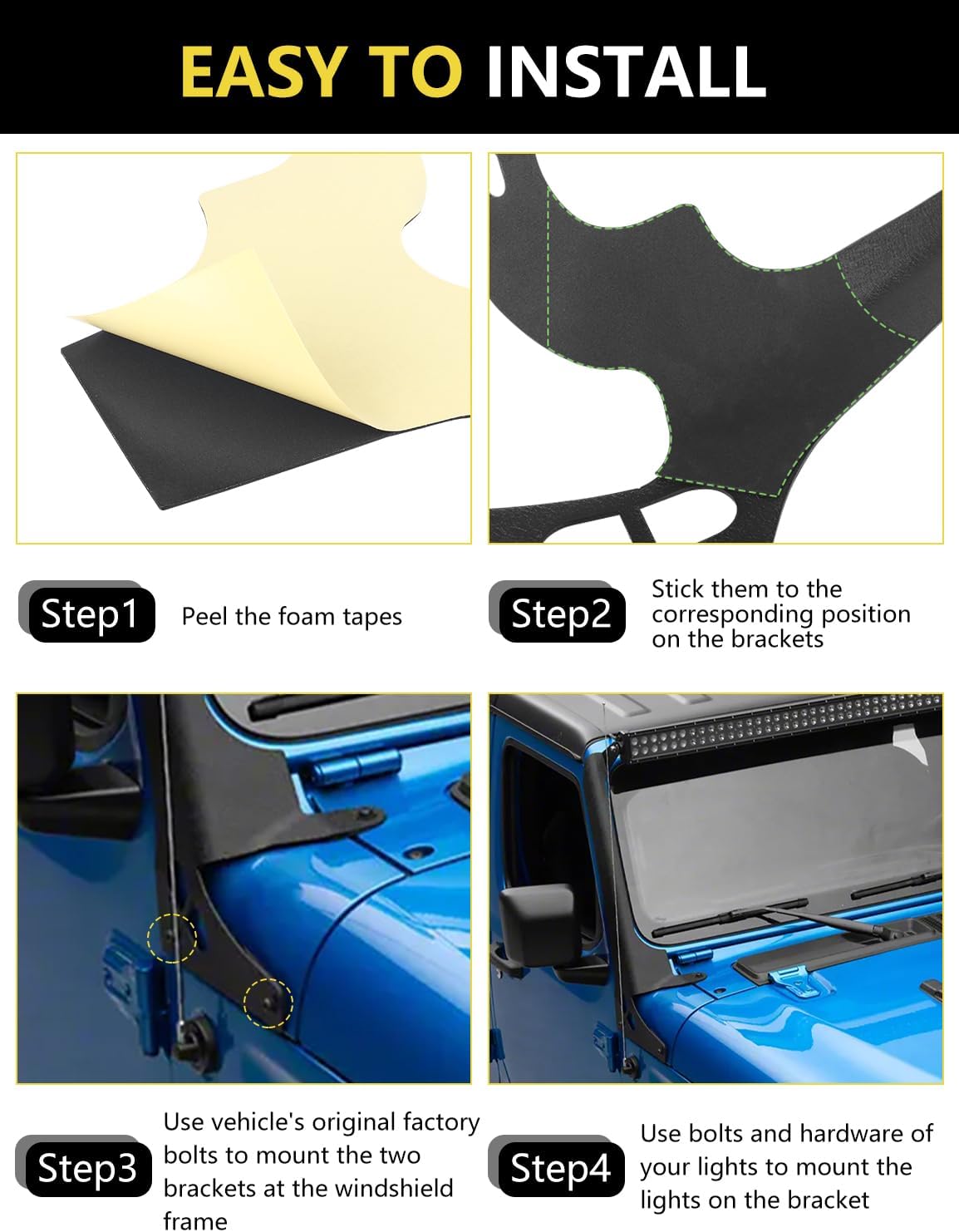 4X4WAVERS 50" Light Bar Windsheild Mounting Brackets (without A pillar) - Jeep Wrangler JL/JLU/Gladiator-JT 2018+