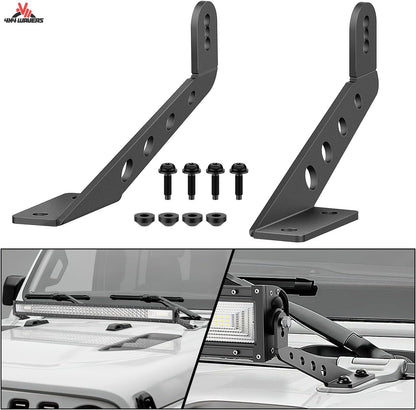4X4WAVERS Straight Work Light Bar Hood Mounts Bracket Kit - 32 inch - Jeep Wrangler JL/JLU/4XE/Gladiator-JT 2018+