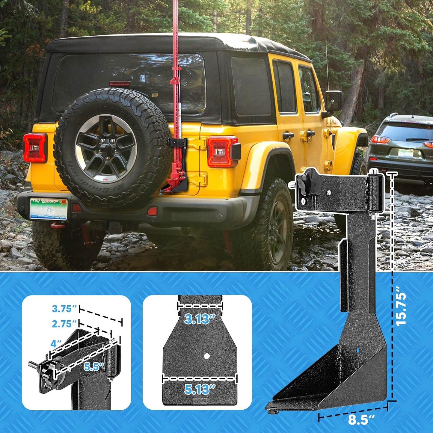 4X4WAVERS Hi-Lift Jack Mount Holder Tailgate Bracket - Jeep Wrangler JL/JLU/4XE 2018+ - 4X4 WAVERS