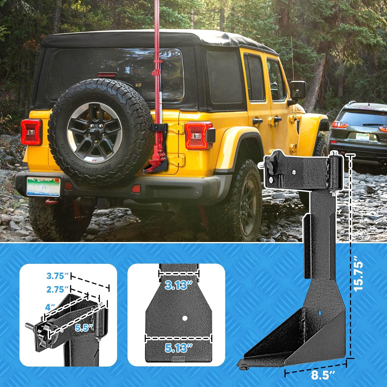 4X4WAVERS Hi-Lift Jack Mount Holder Tailgate Bracket - Jeep Wrangler JL/JLU/4XE 2018+ - 4X4 WAVERS