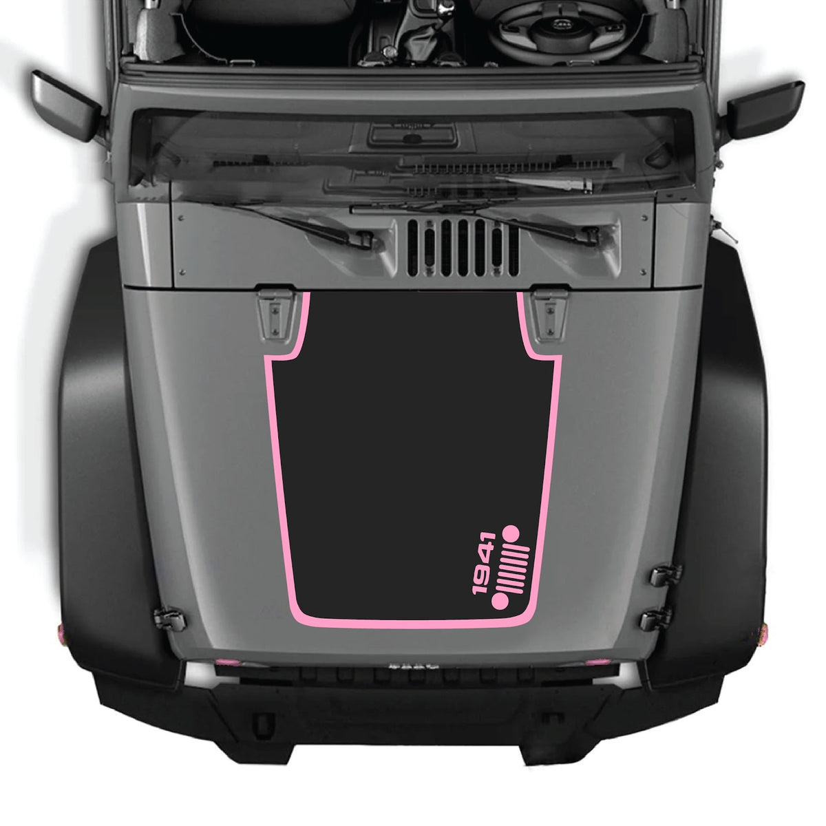 CarCode hood decal for Jeep Wrangler JK/JKU 2007-2018, style #59, featuring black and gray graphic design on the vehicle's hood.