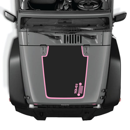 CarCode hood decal for Jeep Wrangler JK/JKU 2007-2018, style #59, featuring black and gray graphic design on the vehicle's hood.
