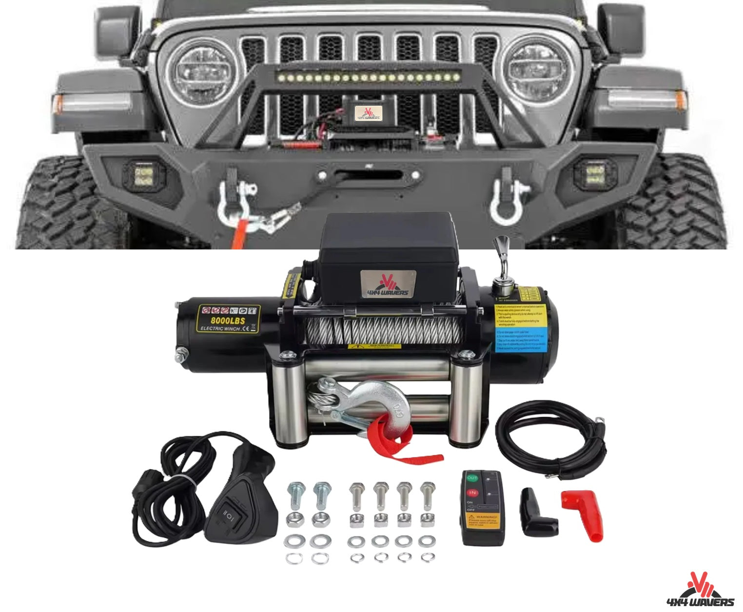 4X4Wavers Heavy Duty 8,000 lbs 12V Electric Offroad Winch with wireless remote - Steel rope - 4X4 WAVERS