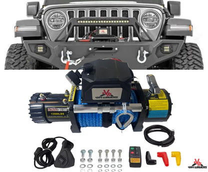 4X4Wavers Heavy Duty 13,500 lbs 12V Electric Offroad Winch with wireless remote - Synthetic rope - 4X4 WAVERS