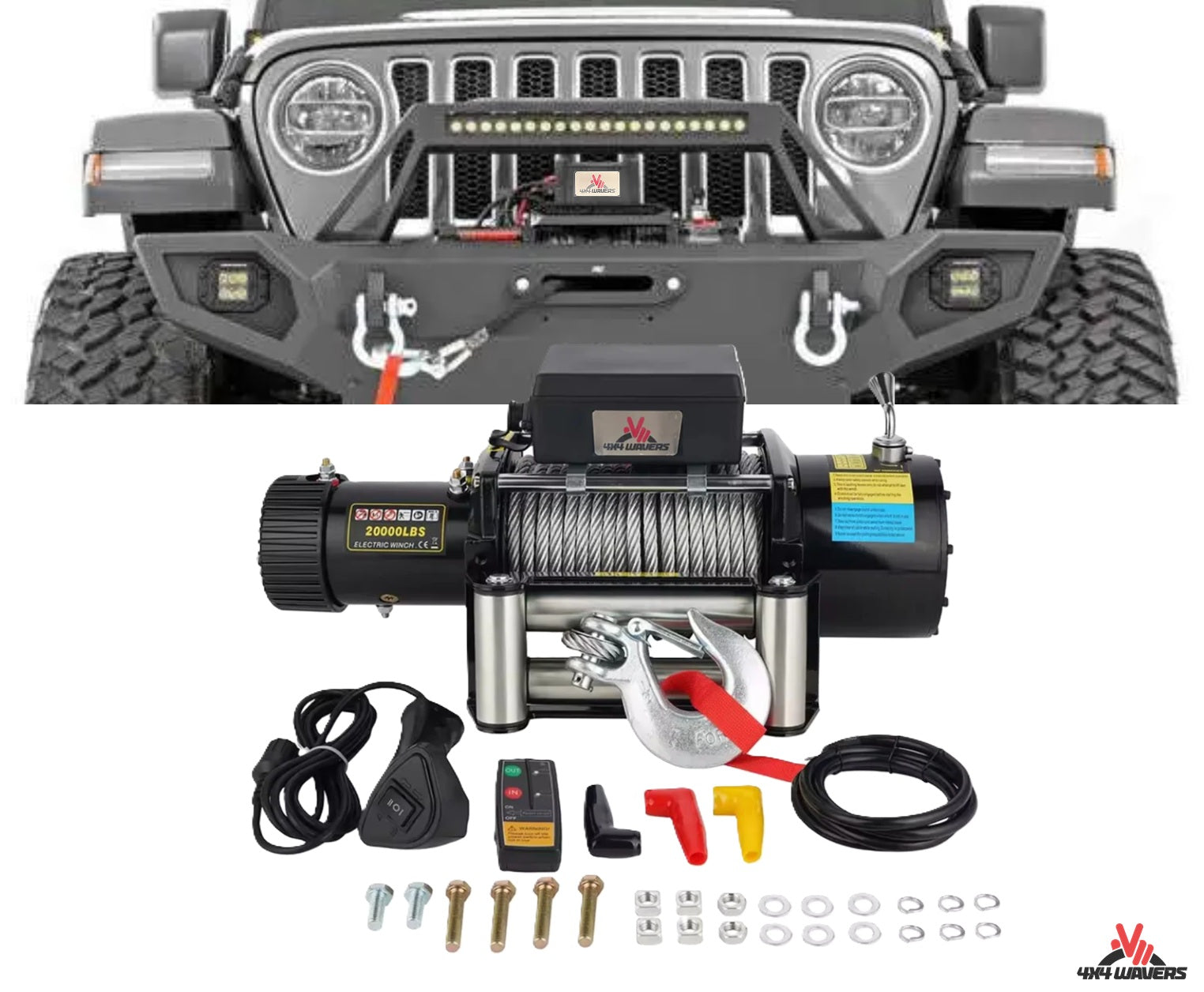4X4Wavers Heavy Duty 20,000 lbs 12V Electric Offroad Winch with wireless remote - Steel rope - 4X4 WAVERS
