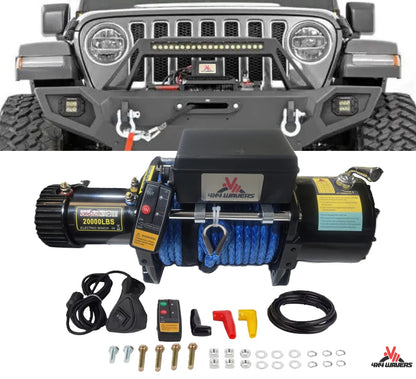 Treuil tout-terrain électrique 12V 4X4Wavers haute résistance 20 000 lbs avec télécommande sans fil - Corde synthétique