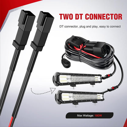 4X4Wavers 16AWG DT Connector Wiring Harness Kit Led Light Bar 12V on Off Switch Power Relay Blade Fuse for Off Road Lights Led Work Light-2 Leads