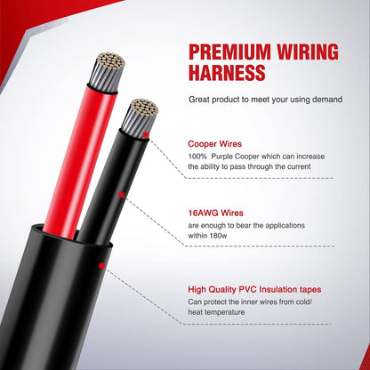 4X4Wavers 16AWG DT Connector Wiring Harness Kit Led Light Bar 12V on Off Switch Power Relay Blade Fuse for Off Road Lights Led Work Light-2 Leads