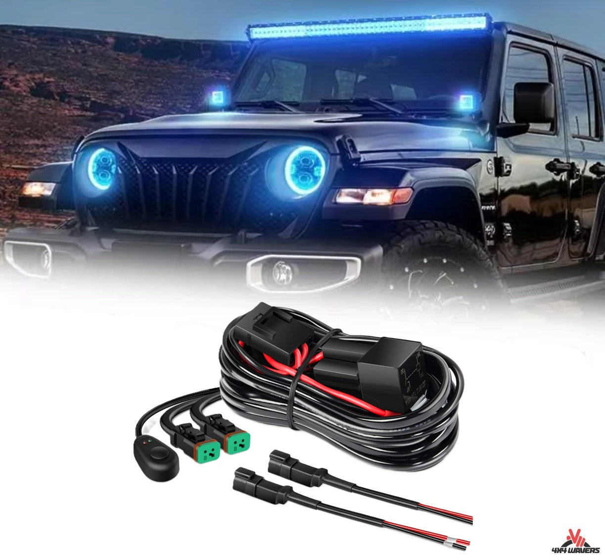 4X4Wavers 16AWG DT Connector Wiring Harness Kit Led Light Bar 12V on Off Switch Power Relay Blade Fuse for Off Road Lights Led Work Light-2 Leads