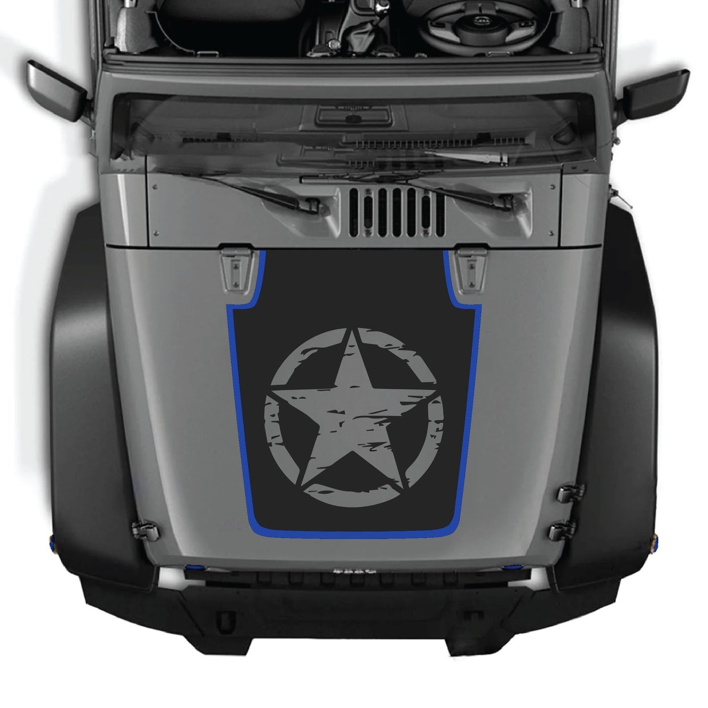 CarCode Jeep Wrangler JK/JKU hood decal Style #78, black graphic sticker designed for 2007-2018 Jeep Wrangler models.