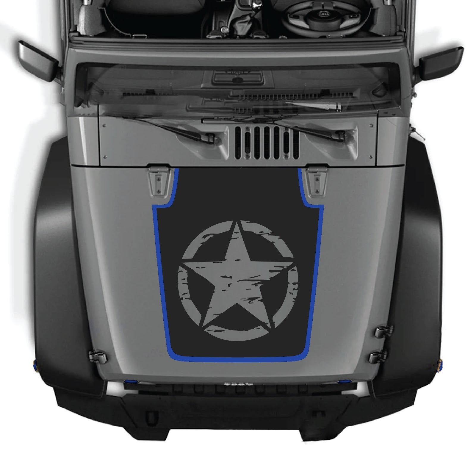 CarCode Jeep Wrangler JK/JKU hood decal Style #78, black graphic sticker designed for 2007-2018 Jeep Wrangler models.