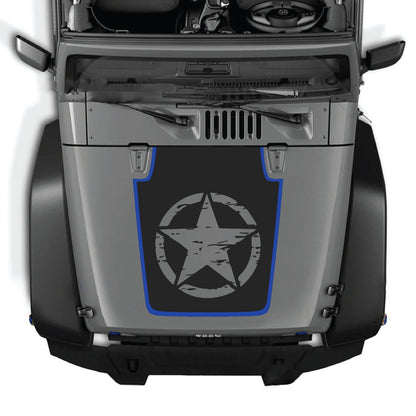 CarCode Jeep Wrangler JK/JKU hood decal Style #78, black graphic sticker designed for 2007-2018 Jeep Wrangler models.