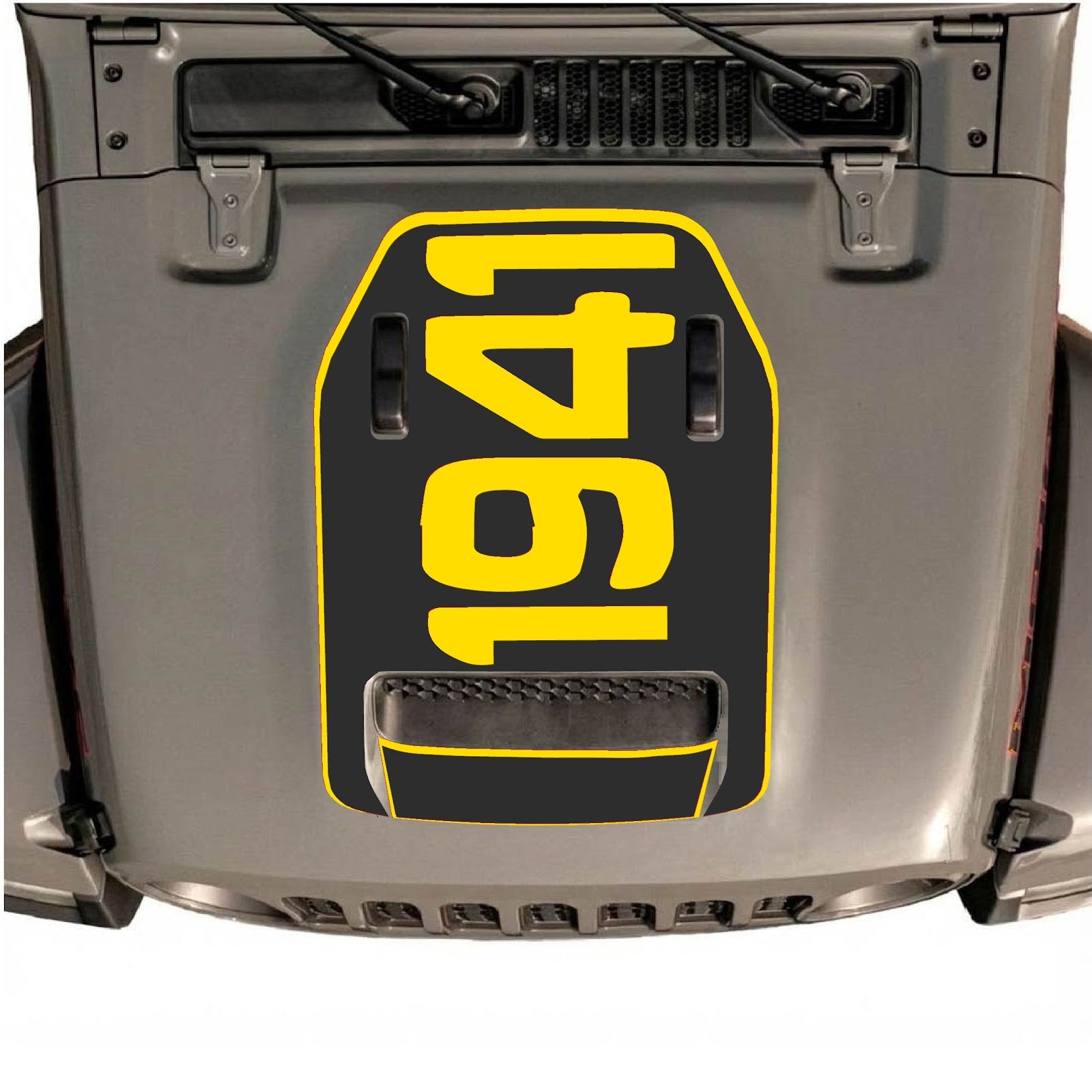 Jeep Wrangler JL/JLU Rubicon 392 and Gladiator Mojave hood decal by CarCode, style #01, black graphic on vehicle's hood