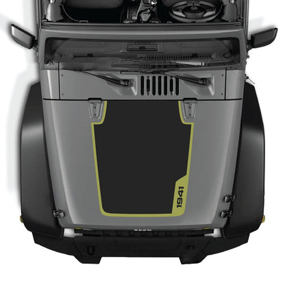 Jeep Wrangler JK/JKU hood decal by CarCode, style #36, black and gray graphic design for 2007-2018 models.