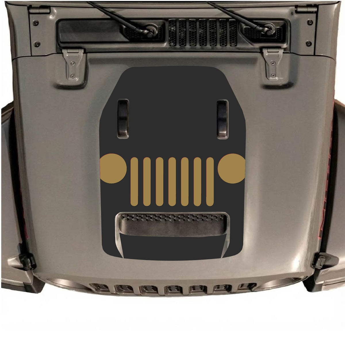 CarCode hood decal for Jeep Wrangler JL/JLU Rubicon 392 and JT Gladiator Mojave 2020-2026, style #04, black and gray design on hood